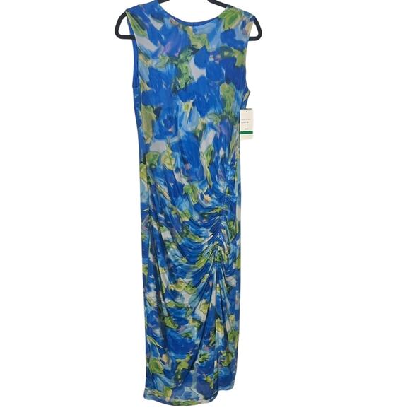 Taylor Blue And Green Ruched Mesh Maxi Dress Size Large - Picture 1 of 10